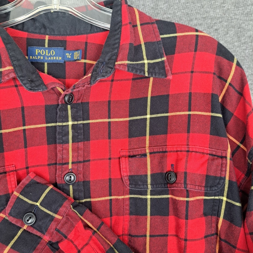 Ralph Lauren Shirt Mens Red Black Plaid Button Up Shirt Pockets XL